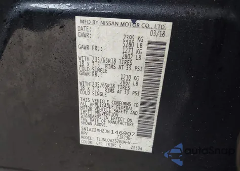 2018 Nissan Murano Sv z USA, uszkodzony, nr VIN 5N1AZ2MH2JN146907